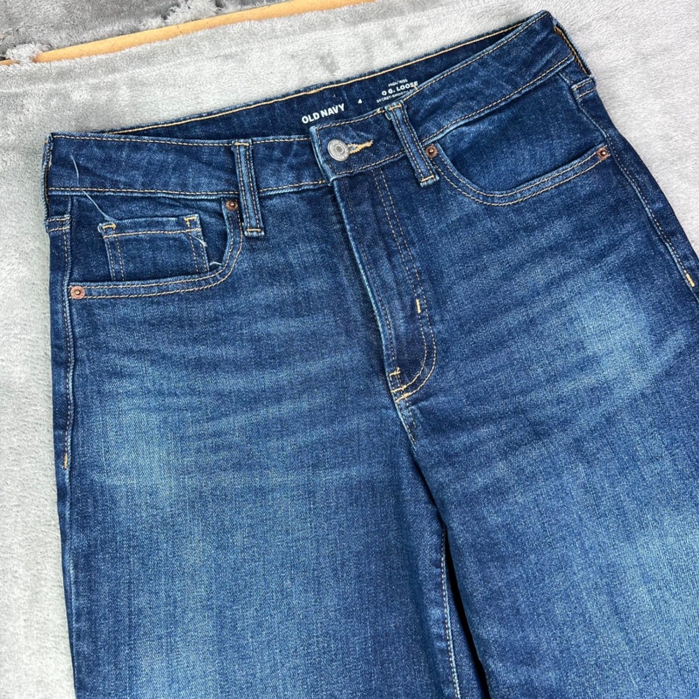 Old Navy O.G. Loose Jeans Womens 4 Dark Wash Solid Stretch High Rise Wide Leg - Picture 4 of 14